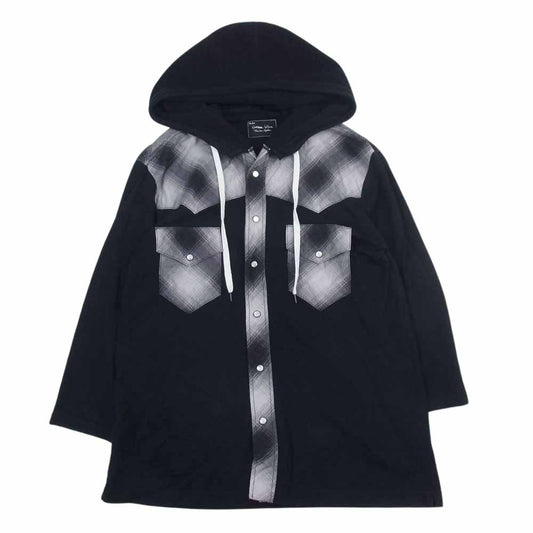 NUMBER(N)INE ナンバーナイン 07SS ABOUT A BOY期 宮下貴裕 本人期 七分袖 フード付き チェック ウエスタン シャツ ブラック系 3【中古】