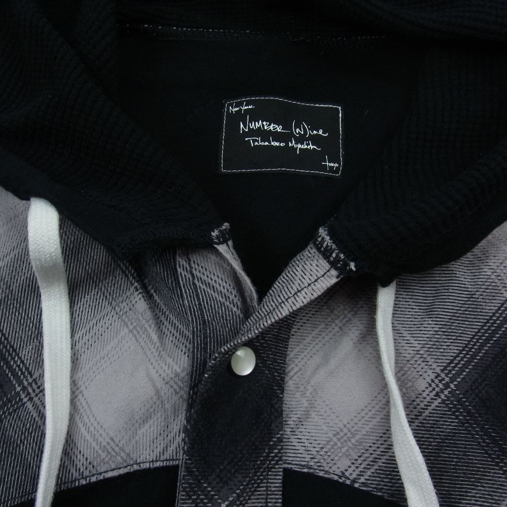 NUMBER(N)INE ナンバーナイン 07SS ABOUT A BOY期 宮下貴裕 本人期 七分袖 フード付き チェック ウエスタン シャツ ブラック系 3【中古】