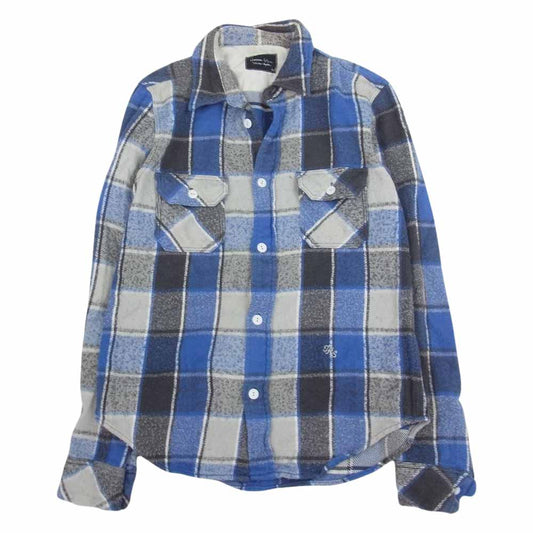 NUMBER(N)INE ナンバーナイン ハイストリート期 宮下貴裕 本人期 THS刺繍 ネップ加工 チェック フランネル 長袖シャツ ブルー ブルー系 3【中古】