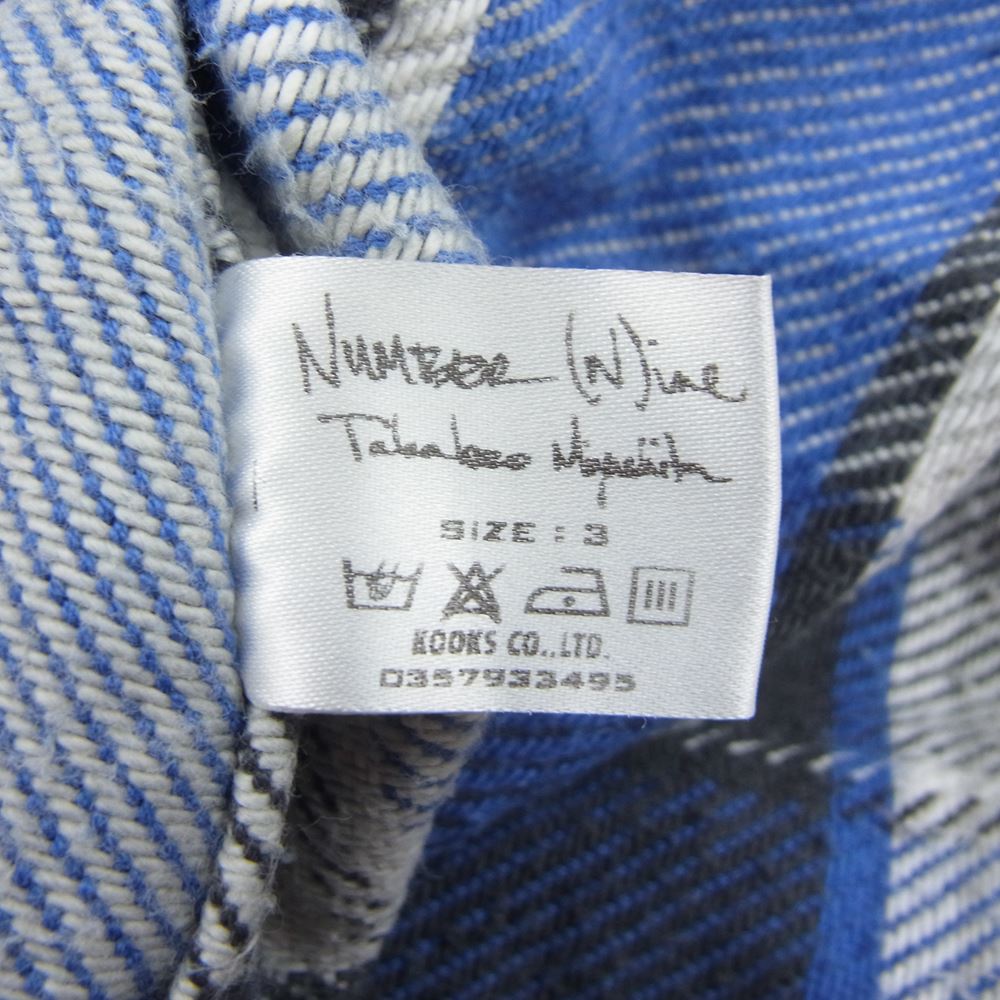 NUMBER(N)INE ナンバーナイン ハイストリート期 宮下貴裕 本人期 THS刺繍 ネップ加工 チェック フランネル 長袖シャツ ブルー ブルー系 3【中古】