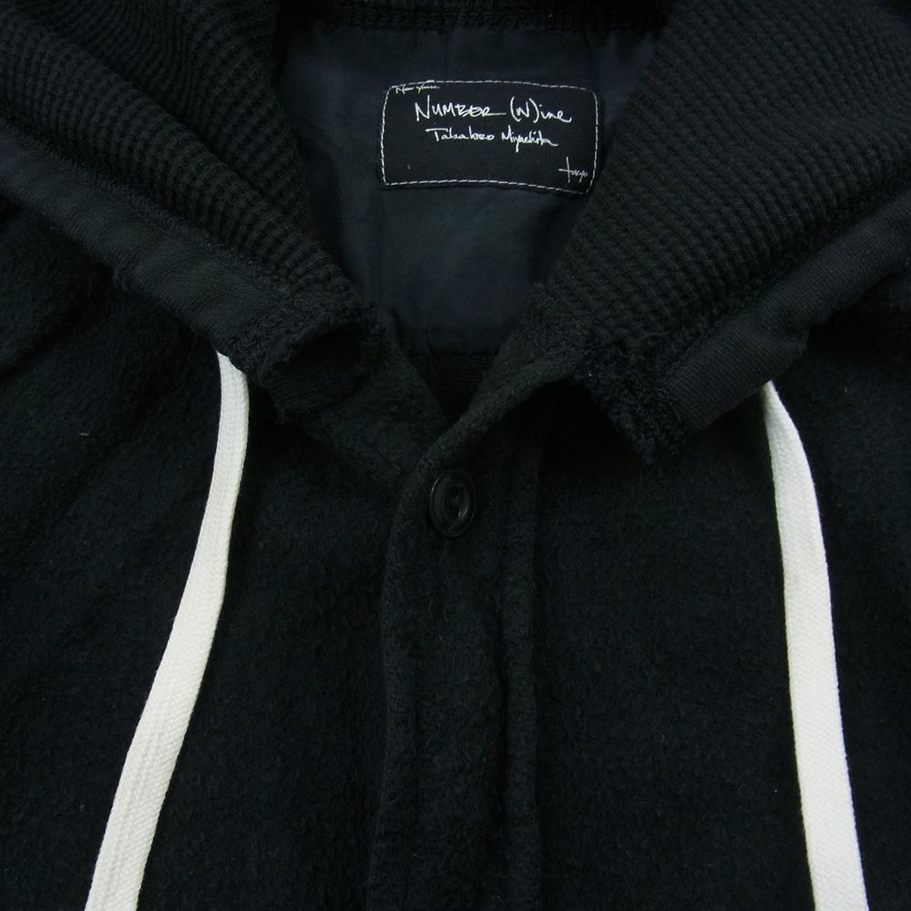 NUMBER(N)INE ナンバーナイン 05AW ハイストリート期 宮下貴裕 本人期 THS刺繍 ネップ加工 フランネル フード付き 長袖シャツ  ブラック系 3【中古】