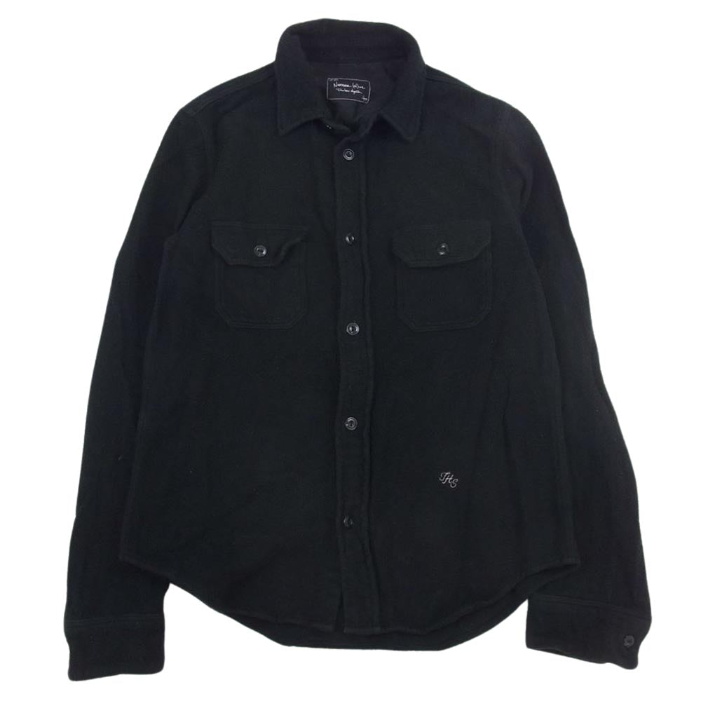 NUMBER(N)INE ナンバーナイン 05AW ハイストリート期 宮下貴裕 本人期 THS刺繍 ネップ加工 フランネル 長袖シャツ  ブラック系 3【中古】