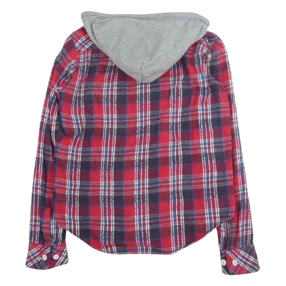 NUMBER(N)INE ナンバーナイン 05AW ハイストリート期 宮下貴裕 本人期 THS刺繍 ネップ加工 チェック フランネル フード付き 長袖シャツ レッド レッド系 2【中古】