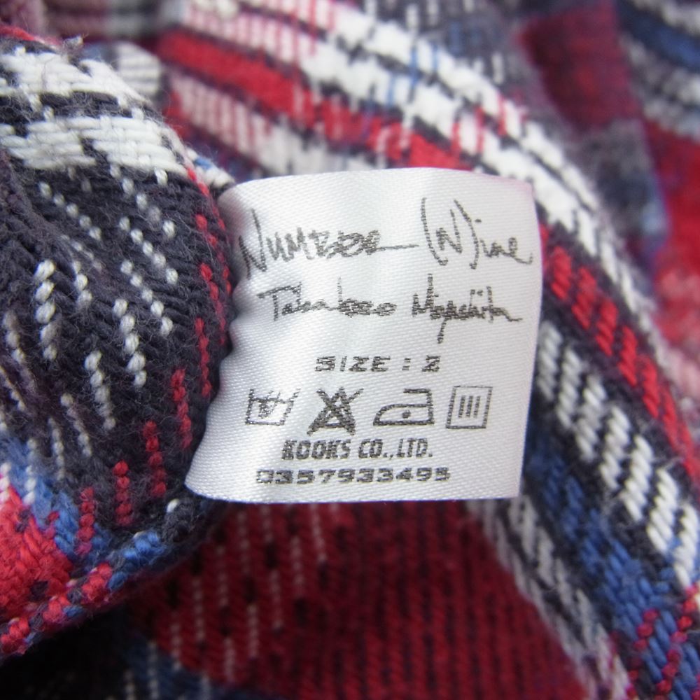 NUMBER(N)INE ナンバーナイン 05AW ハイストリート期 宮下貴裕 本人期 THS刺繍 ネップ加工 チェック フランネル フード付き 長袖シャツ レッド レッド系 2【中古】