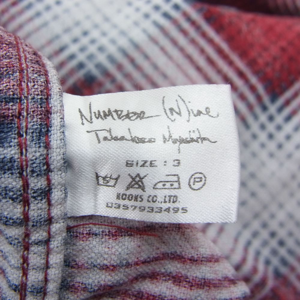 NUMBER(N)INE ナンバーナイン 03AW カート期 TOUCH ME I'M SICK～A NEW MORNING期 宮下貴裕 本人期 サイントチェック ネルシャツ 長袖 レッド系 3【中古】