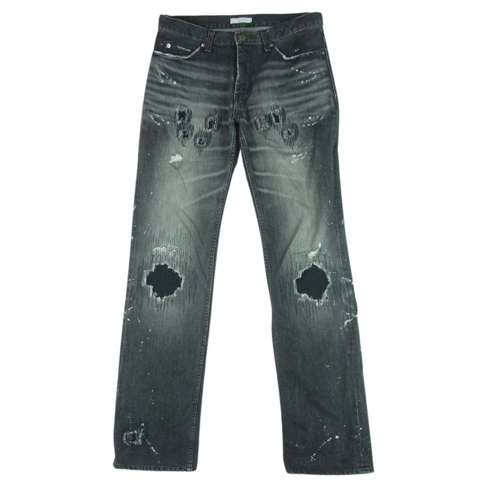 NUMBER(N)INE ナンバーナイン 01AW STANDARD期 宮下貴裕 本人期 スタンダード グランジ デニム ペイント ririジップ パンツ グレー系 3【中古】