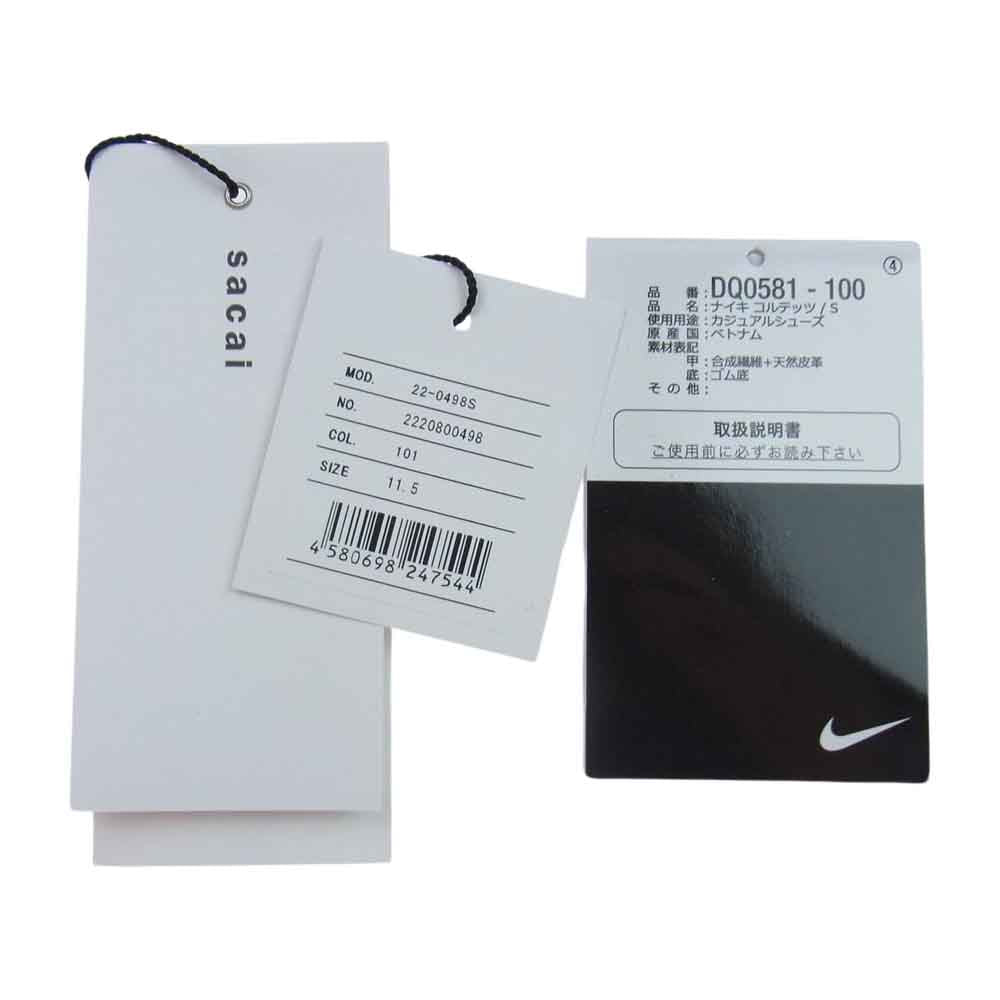 NIKE ナイキ DQ0581-100 × sacai サカイ Zoom Cortez White and University Red ズーム コルテッツ ホワイト アンド ユニバーシティレッド スニーカー マルチカラー系 29.5cm【中古】