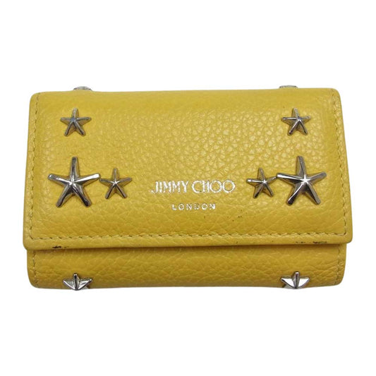 JIMMY CHOO ジミーチュウ UUF 000738 SOFT GRAINY CALF W/SRARS スター スタッズ キーケース イエロー系【中古】