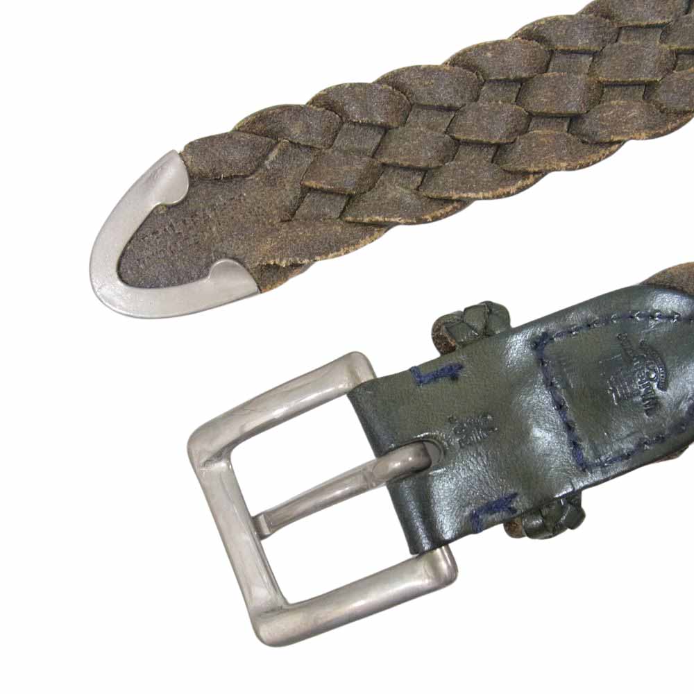 WHITE HOUSE COX ホワイトハウスコックス 編み込み レザー メッシュ ベルト カーキ系 30・75【中古】