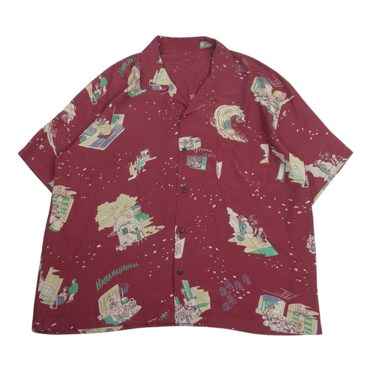 PORTER CLASSIC ポータークラシック JS ジャーナルスタンダード別注 SHOWFOLK ALOHA SHIRT フォークショー アロハ ハワイアン レーヨン 半袖 シャツ M エンジ系 M【中古】