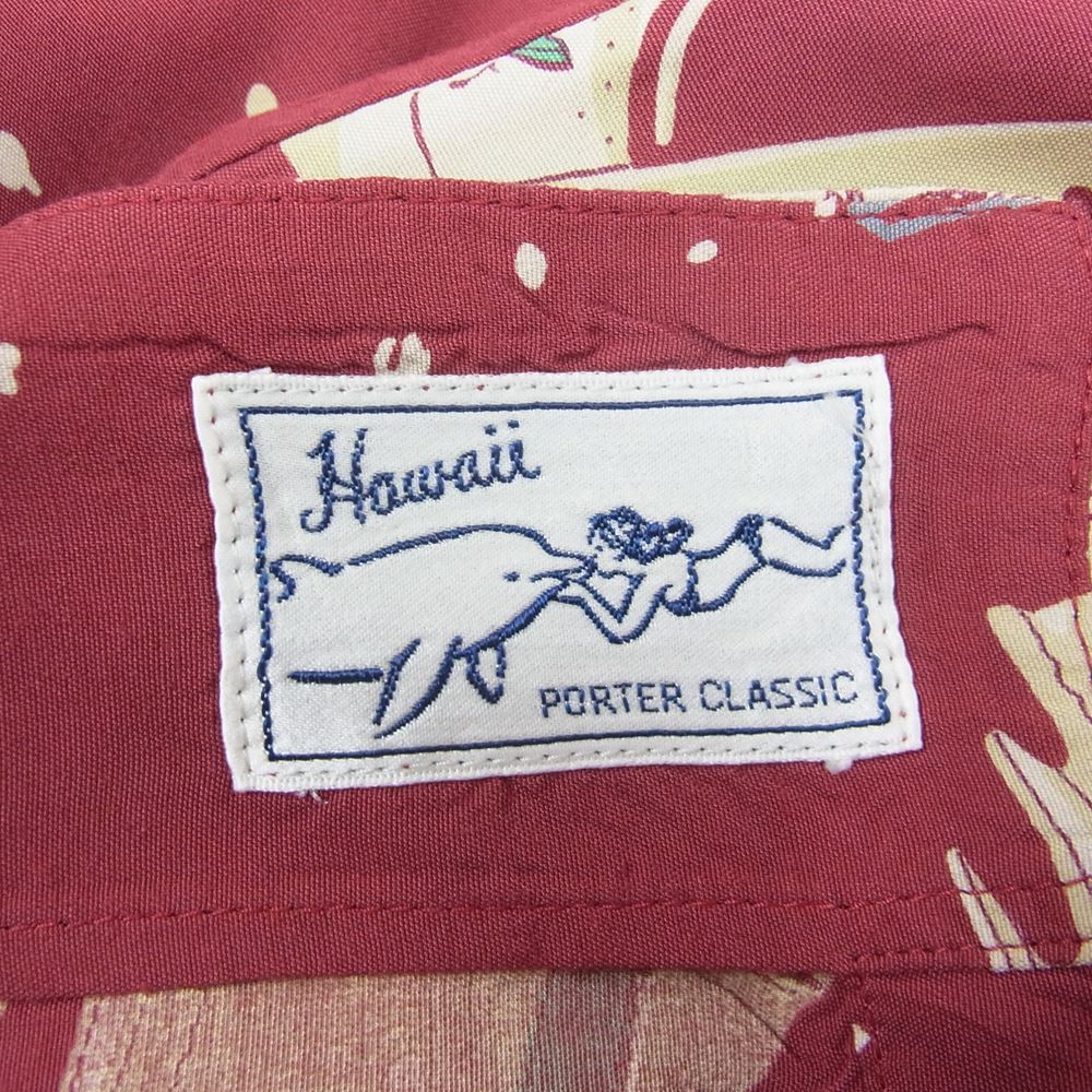PORTER CLASSIC ポータークラシック JS ジャーナルスタンダード別注 SHOWFOLK ALOHA SHIRT フォークショー アロハ ハワイアン レーヨン 半袖 シャツ M エンジ系 M【中古】