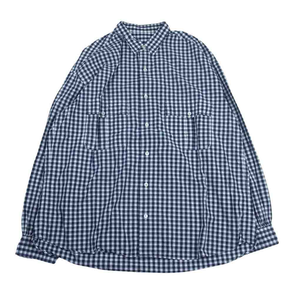 PORTER CLASSIC ポータークラシック ROLL UP GINGHAM CHECK SHIRT ロールアップ ギンガム チェック 長袖 シャツ ネイビー ネイビー系 ホワイト系 ギンガムチェック柄 XL【中古】