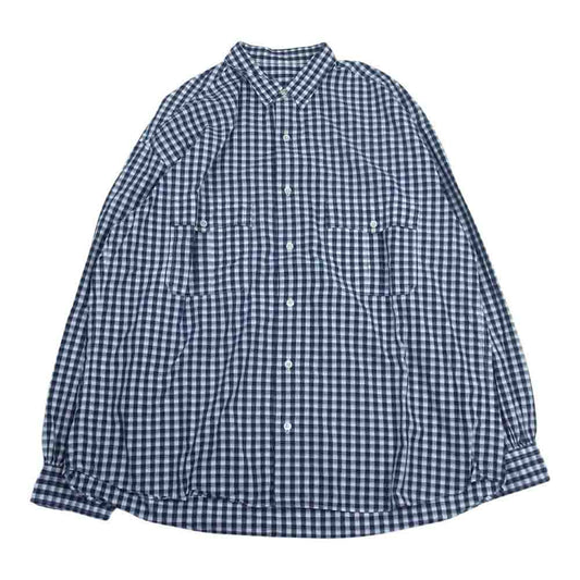 PORTER CLASSIC ポータークラシック ROLL UP GINGHAM CHECK SHIRT ロールアップ ギンガム チェック 長袖 シャツ ネイビー ネイビー系 ホワイト系 ギンガムチェック柄 XL【中古】