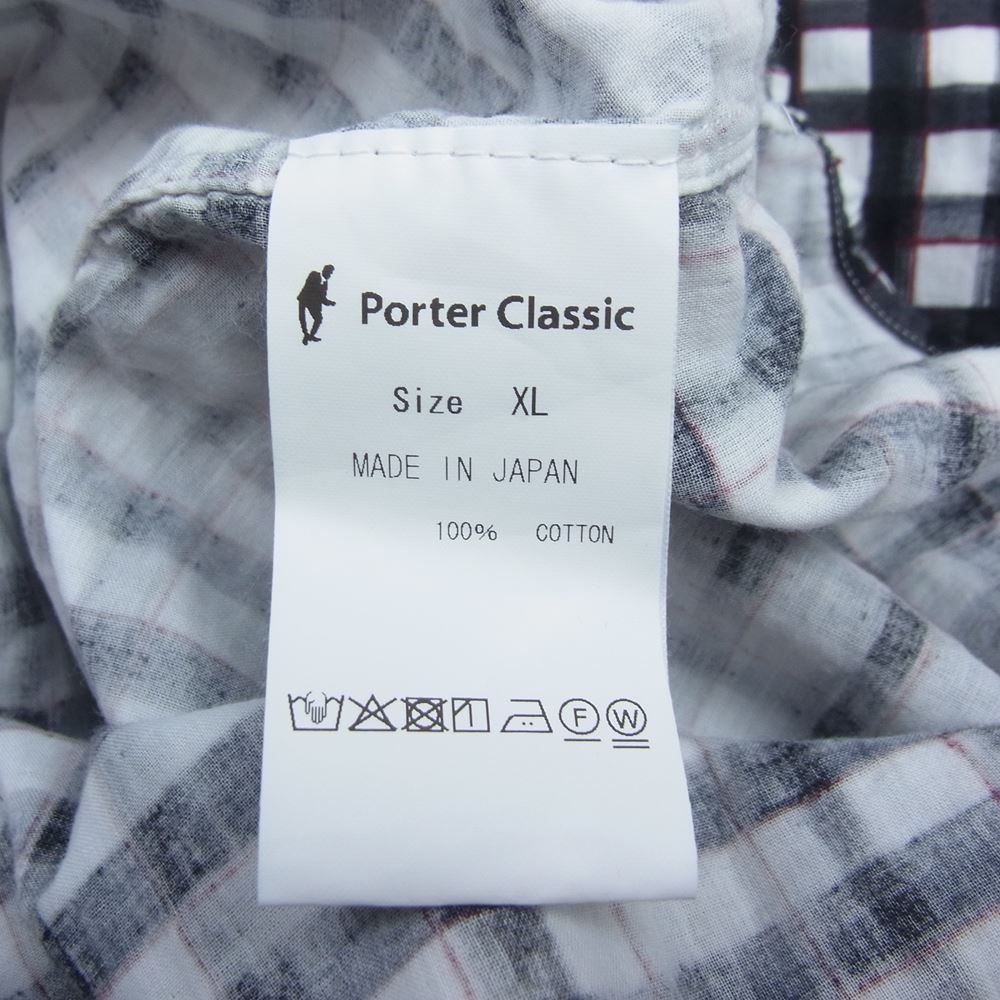 PORTER CLASSIC ポータークラシック ROLL UP GINGHAM CHECK SHIRT ロールアップ 水彩 ギンガムチェック シャツ ブラック ブラック系 ホワイト系 ギンガムチェック XL【中古】