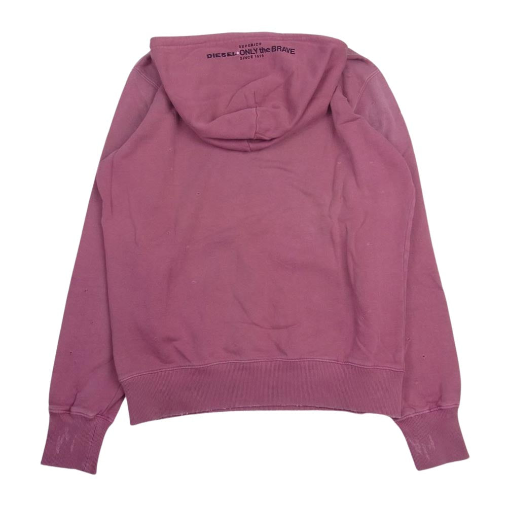 DIESEL ディーゼル ダメージ加工 プルオーバー スウェット パーカー ピンク系 S【中古】
