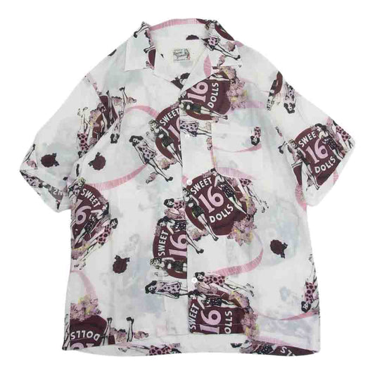 HYSTERIC GLAMOUR ヒステリックグラマー 02202AH02 SWEET 16 DOLLS柄 オープンカラー 半袖 シャツ オフホワイト系 エンジ系 L【中古】