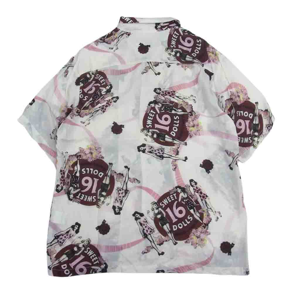 HYSTERIC GLAMOUR ヒステリックグラマー 02202AH02 SWEET 16 DOLLS柄 オープンカラー 半袖 シャツ オフホワイト系 エンジ系 L【中古】