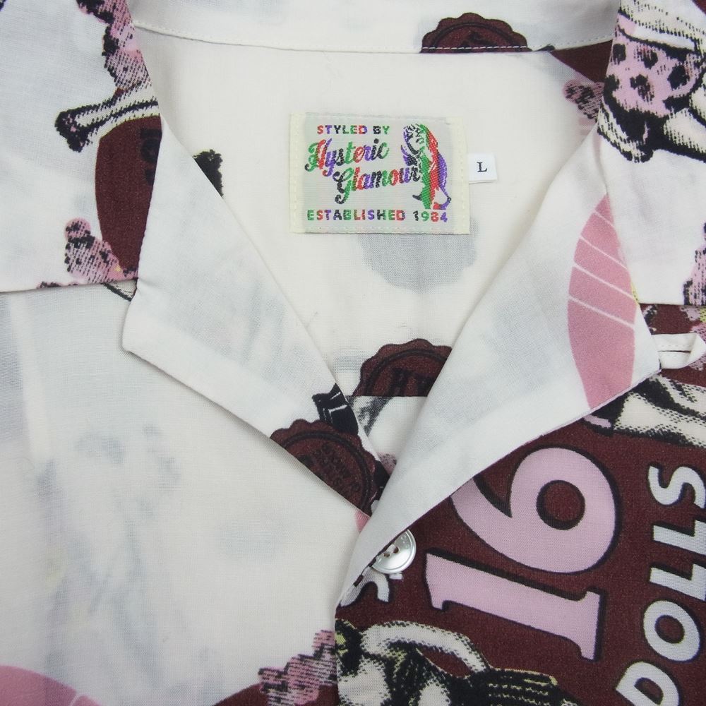 HYSTERIC GLAMOUR ヒステリックグラマー 02202AH02 SWEET 16 DOLLS柄 オープンカラー 半袖 シャツ オフホワイト系 エンジ系 L【中古】