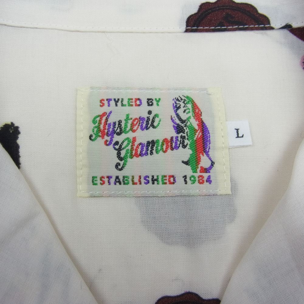 HYSTERIC GLAMOUR ヒステリックグラマー 02202AH02 SWEET 16 DOLLS柄 オープンカラー 半袖 シャツ オフホワイト系 エンジ系 L【中古】