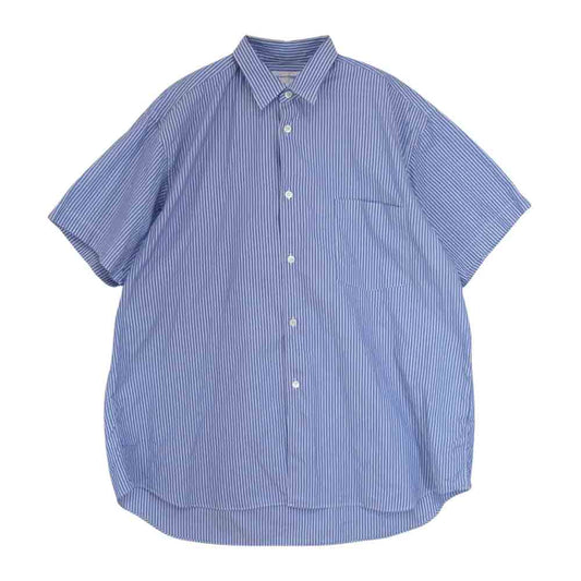 COMME des GARCONS コムデギャルソン 22SS FI-B036 SHIRT フランス製 オーバーサイズ レギュラーカラー コットン ストライプ 半袖 シャツ ブルー系 S【中古】