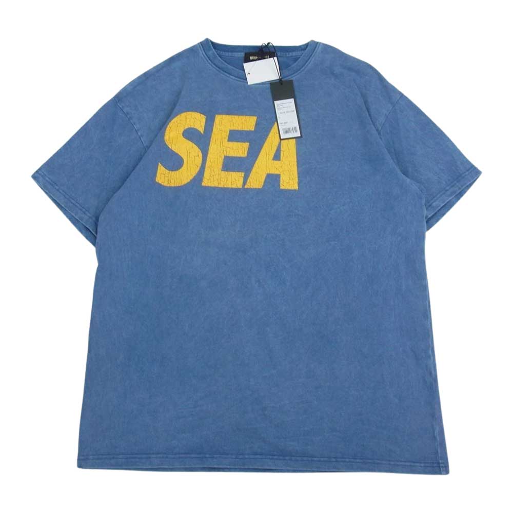 WIND AND SEA ウィンダンシー Crack-P-Dye S/S Tee クラック ロゴプリント ガーメントダイ加工 半袖 Tシャツ ブルー系 L【中古】