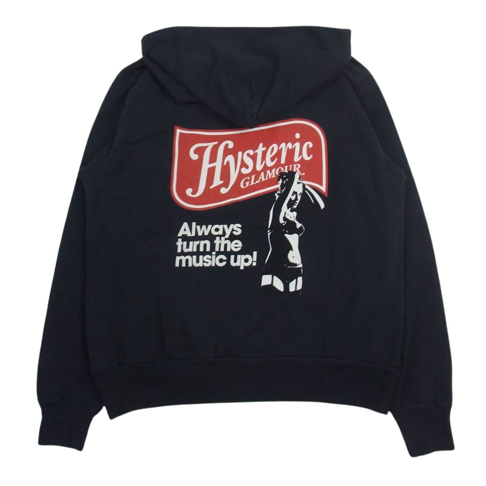 HYSTERIC GLAMOUR ヒステリックグラマー 23AW 02233CF01 MUSIC UP ミュージックアップ フルジップ パーカー ネイビー系 L【新古品】【未使用】【中古】