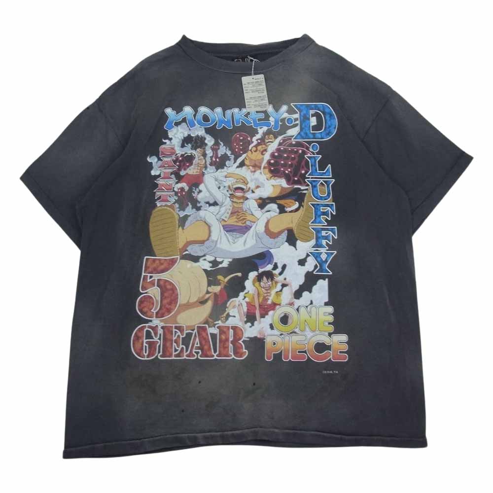 SAINT MICHAEL セントマイケル ONE PIECE OP_SS T-Shirt ワンピース ルフィ ヴィンテージ加工 プリント 半袖 Tシャツ グレー系 L【中古】