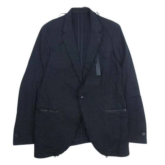 ISAMUKATAYAMA BACKLASH イサムカタヤマバックラッシュ 1752-04 レザーボタン カットオフ リネン テーラード ジャケット ブラック系 S【中古】