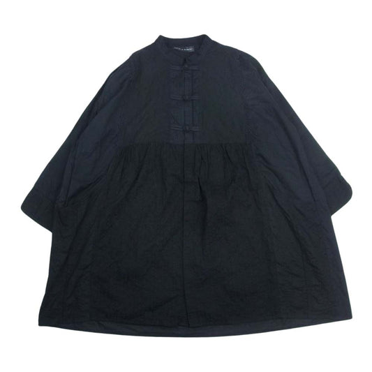 BEAMS BOY ビームスボーイ 21SS-002CH 13-11-1443-702 TORI-TO トリト別注 チャイナボタン チャイニーズ ギャザー シャツ ブラック系 M【中古】