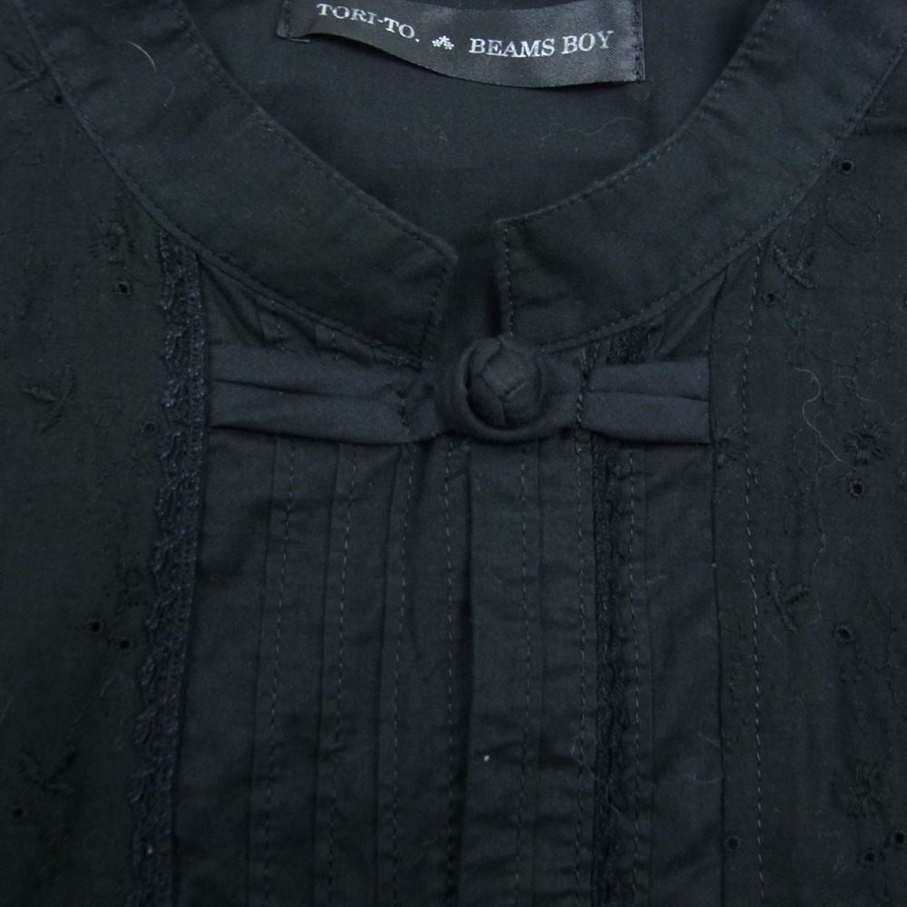 BEAMS BOY ビームスボーイ 21SS-002CH 13-11-1443-702 TORI-TO トリト別注 チャイナボタン チャイニーズ ギャザー シャツ ブラック系 M【中古】