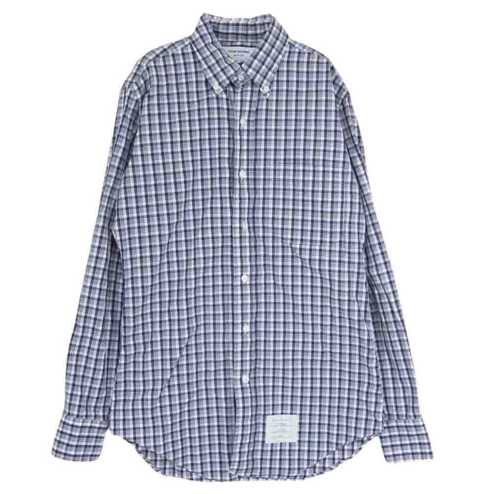 THOM BROWNE トムブラウン 国内正規品 BD オックスフォード ボタンダウン チェック 長袖 シャツ ブルー系 1【中古】