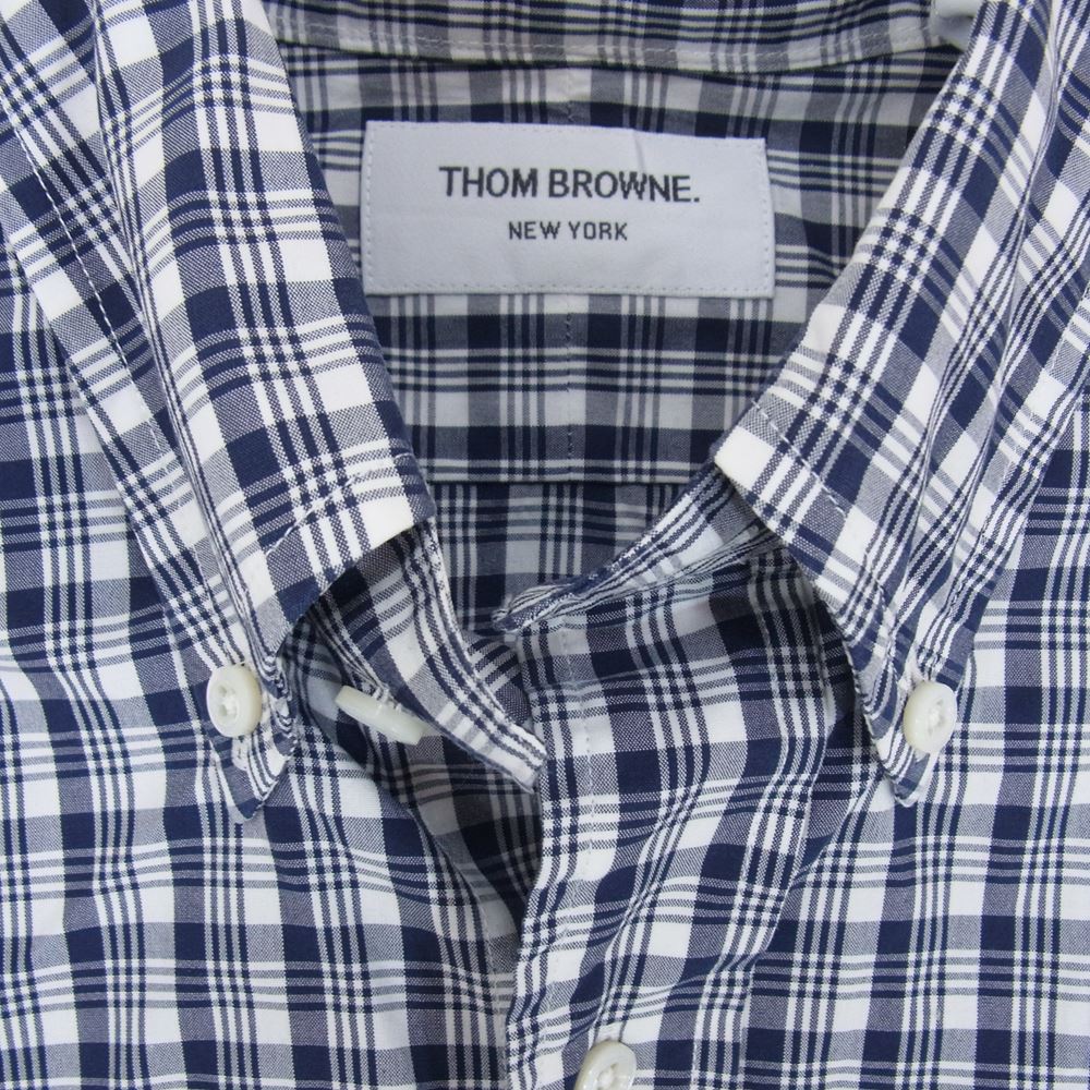 THOM BROWNE トムブラウン 国内正規品 BD オックスフォード ボタンダウン チェック 長袖 シャツ ブルー系 1【中古】