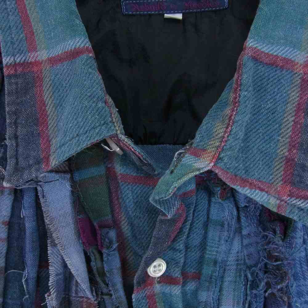 リビルドバイニ－ドルズ Flannel Shirt Ribbon Wide フランネル シャツ リボーン ワイド 再構築 リメイク 長袖シャツ  グリーン系 M【中古】