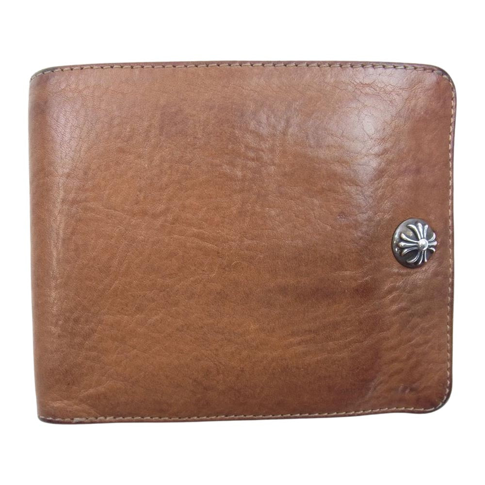 CHROME HEARTS クロムハーツ（原本無） 1SNAP クロスボールボタン 1スナップ ウォレット 二つ折り財布 ブラウン系【中古】