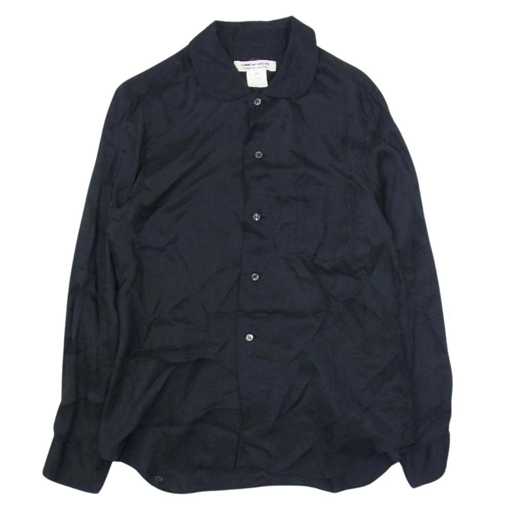 COMME des GARCONS コムデギャルソン S5B049 コムコム フランス製 丸襟 キュプラ 長袖 シャツ ブラック系 M【中古】