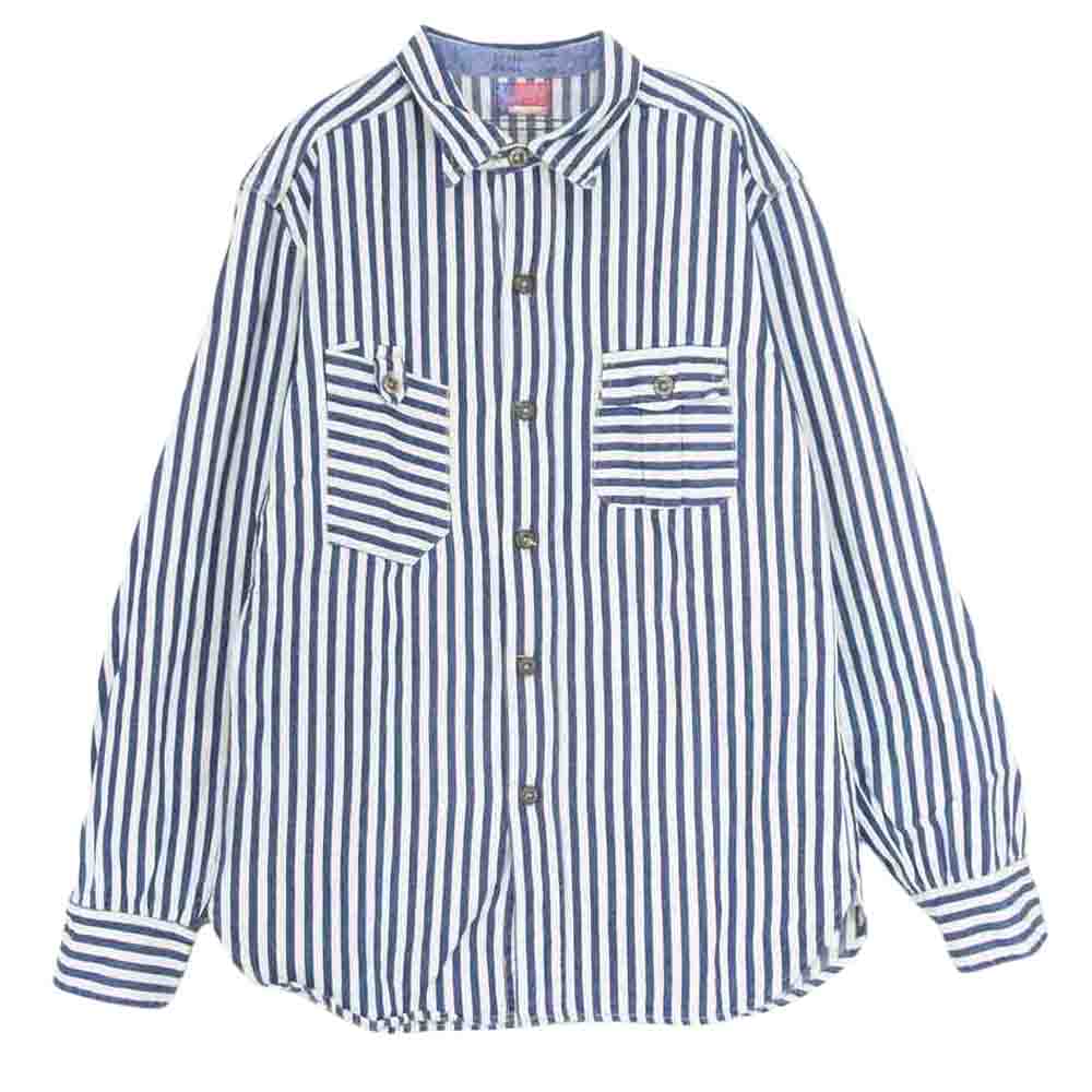 SUGAR CANE シュガーケーン × mister freedom ミスターフリーダム ストライプ ワークシャツ ブルー系 S【中古】