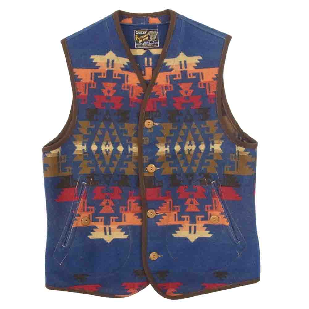 FREEWHEELERS フリーホイーラーズ SADDLEROCK VEST サドルロック ベスト ネイティブ柄 ネイビー系 38【中古】