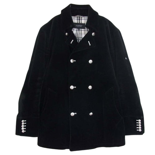 BURBERRY BLACK LABEL バーバリーブラックレーベル ベロア メタルボタン Pコート ピーコート ブラック系 L【中古】