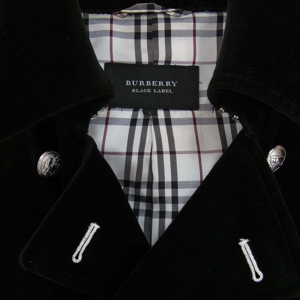 BURBERRY BLACK LABEL バーバリーブラックレーベル ベロア メタルボタン Pコート ピーコート ブラック系 L【中古】