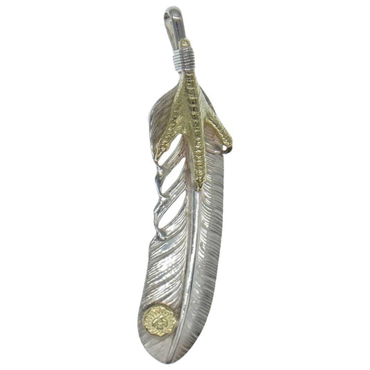 WINGROCK ウィングロック 18K 金爪 金メタル付き フェザー L ペンダントトップ  シルバー系 ゴールド系【美品】【中古】
