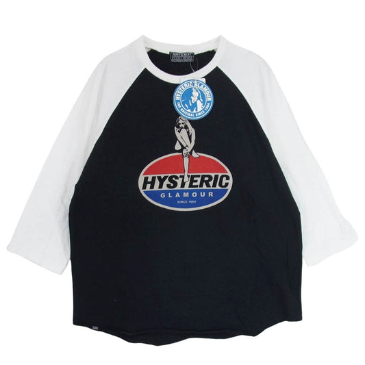 HYSTERIC GLAMOUR ヒステリックグラマー 02233CL03 GIRL ON THE TOP ガールオンザトップ 七分袖 ラグランスリーブ Tシャツ ブラック系 L【中古】