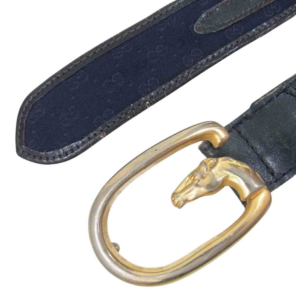 GUCCI グッチ ホースGバックル GGキャンバス レザー切替 ベルト ネイビー系【中古】