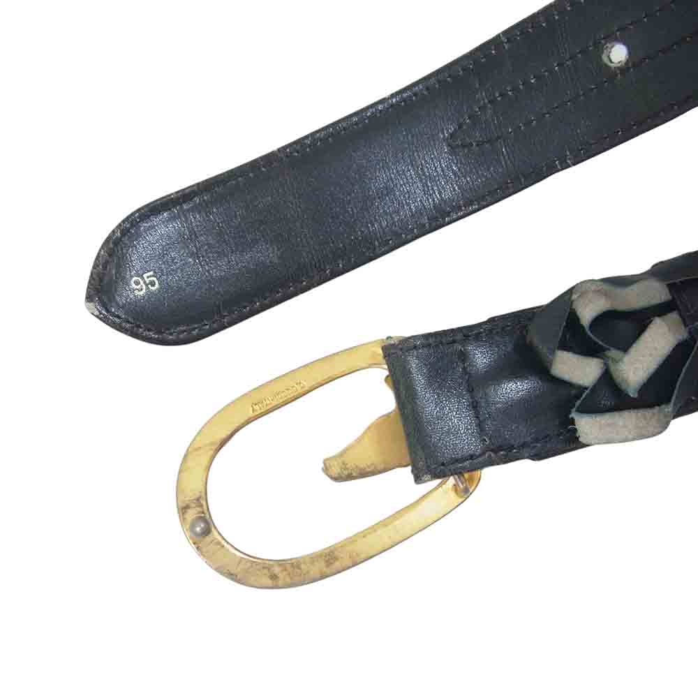 GUCCI グッチ ホースGバックル GGキャンバス レザー切替 ベルト ネイビー系【中古】