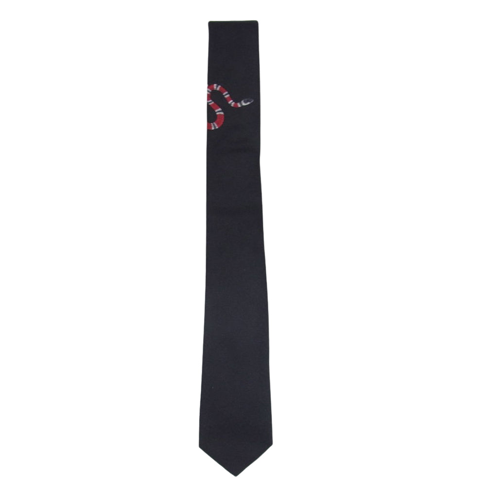 GUCCI グッチ スネーク エンブロイダリー ネクタイ ブラック系【極上美品】【中古】