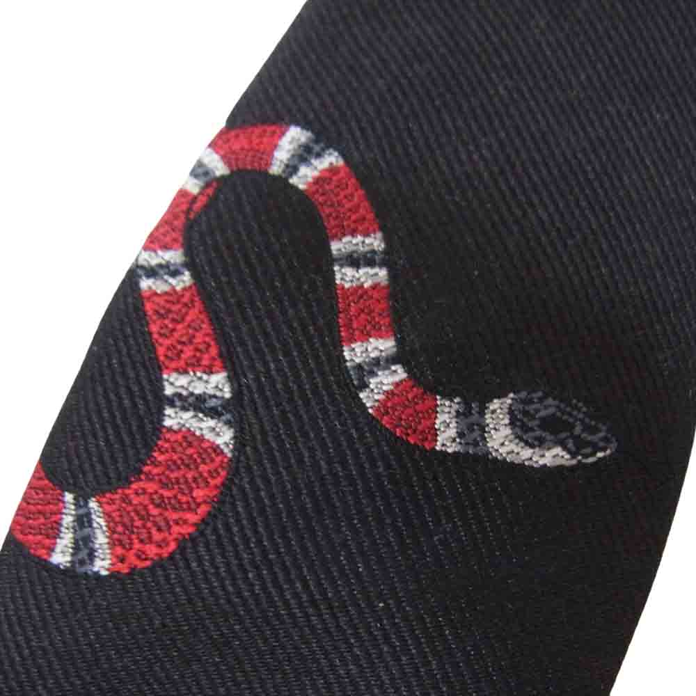 GUCCI グッチ スネーク エンブロイダリー ネクタイ ブラック系【極上美品】【中古】