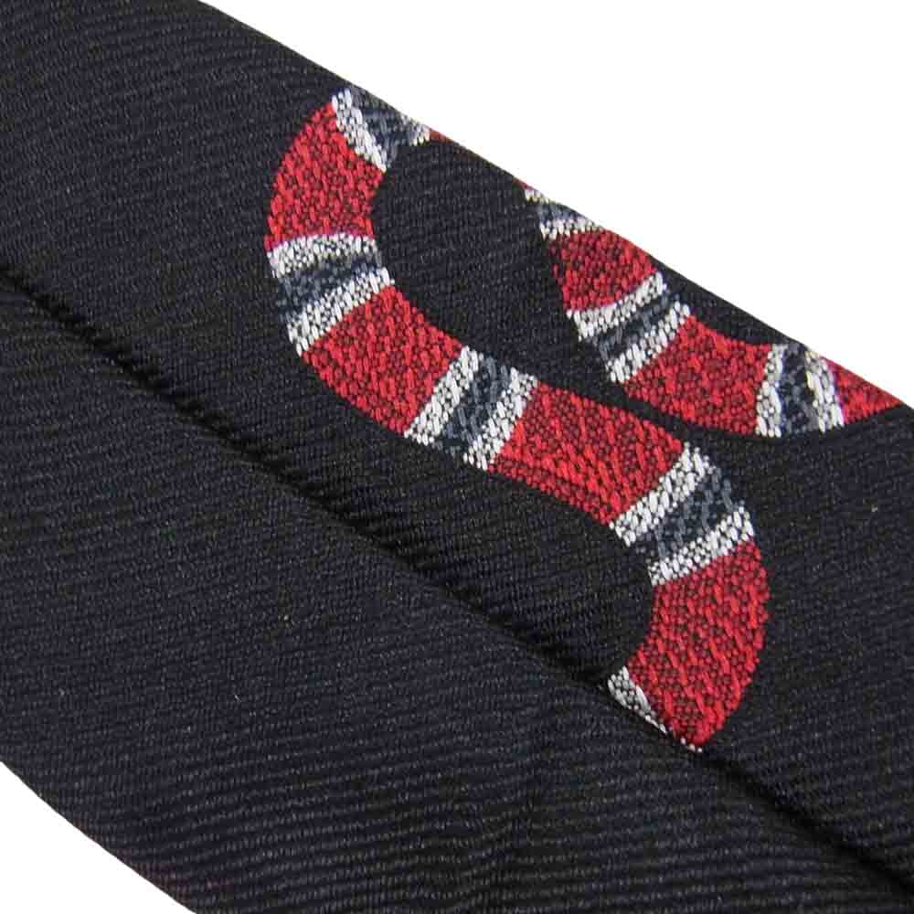 GUCCI グッチ スネーク エンブロイダリー ネクタイ ブラック系【極上美品】【中古】