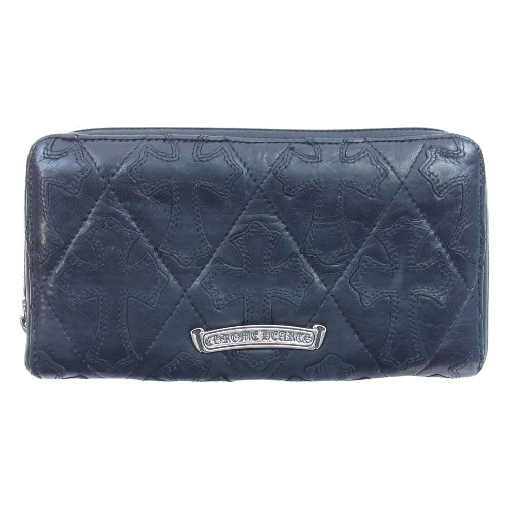 CHROME HEARTS クロムハーツ（原本無） REC F ZIP QUILTED セメタリークロス キルティング レザー ウォレット 財布 ブラック系【中古】