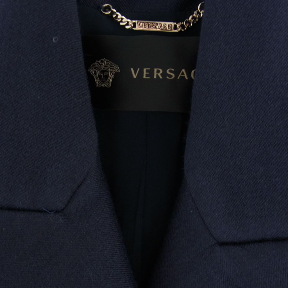 VERSACE ヴェルサーチ 181 232 761 480 イタリア製 ネップ 刺繍 チェスターコート ネイビー系 38【中古】