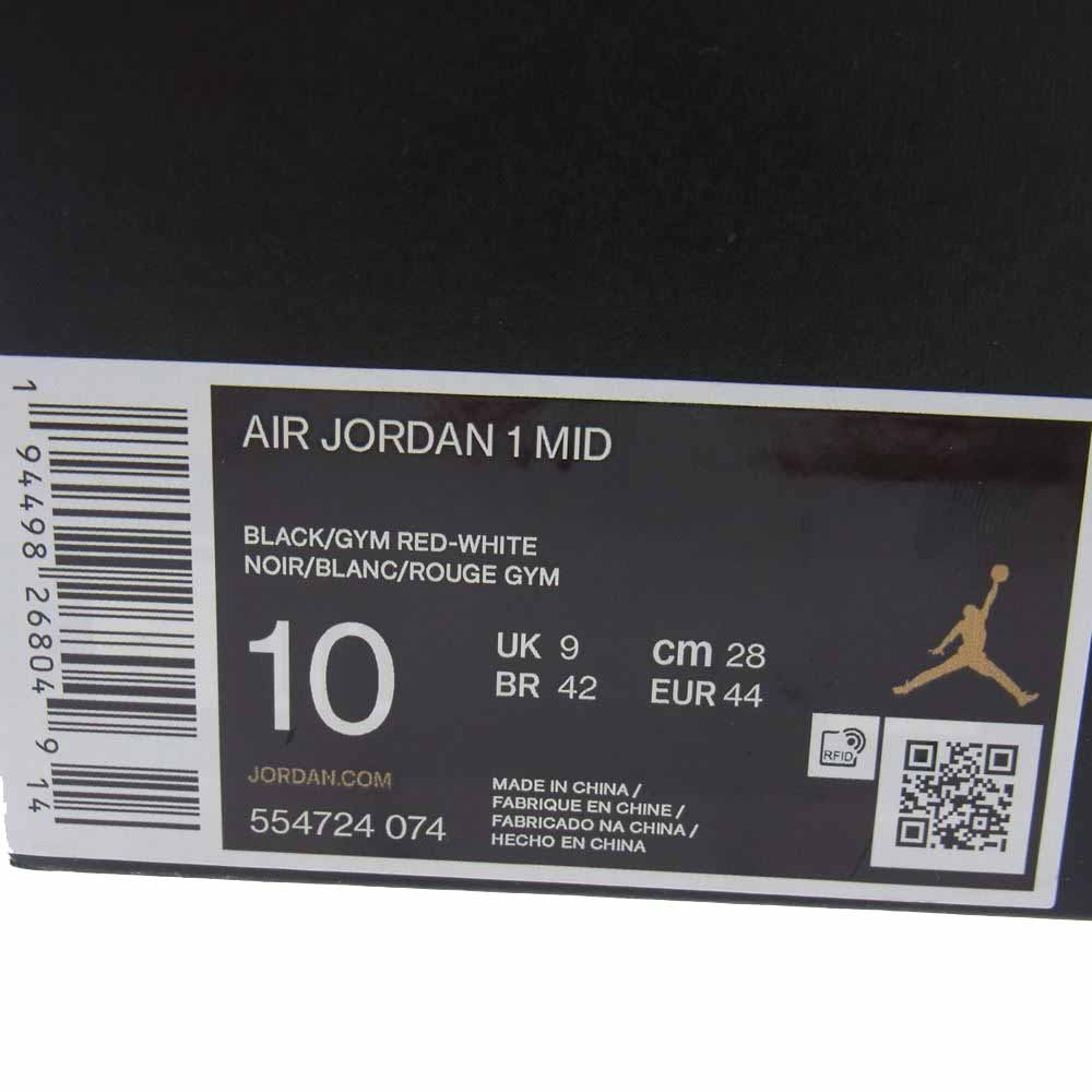 NIKE AIR JORDAN ナイキ ジョーダン 554724-074 1 Mid Bred AJ1 ミッド ブレッド スニーカー ブラック系 レッド系 28cm【美品】【中古】