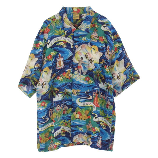 SUN SURF サンサーフ SS39059 SPECIAL EDITION LAND OF ALOHA レーヨン 半袖 アロハシャツ ブルー系 マルチカラー系 XL【美品】【中古】